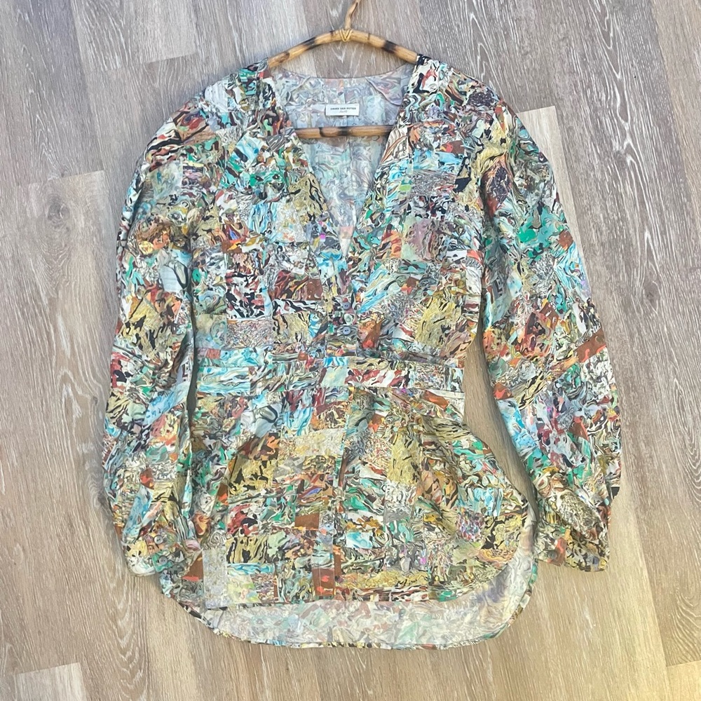 Dries Van Noten Silk Marbled Patchwork Wrap Tunic - image 2